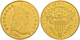 USA
10 Dollars 1801. 17.49 g. Fr. 153. Sehr selten / Very rare. Leicht gereinigt / Minor cleaning. Fast vorzüglich / About extremely fine.