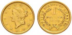 USA
1 Dollar 1850, Philadelphia. Liberty head. 1.66 g. Fr. 84. Kleiner Kratzer / Minor scratch. Sehr schön / Very fine.