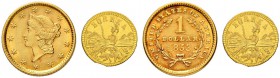 USA
1 Dollar 1853, Philadelphia. Dazu: California Charm Gold 1885. Fr. 86. Sehr schön und FDC / Very fine and uncirculated. (2)