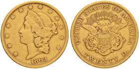 USA
20 Dollars 1863, S-San Francisco. Liberty head. 33.24 g. Fr. 172. Sehr schön / Very fine.