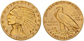 USA
5 Dollars 1908, Philadelphia. Indian head. 8.33 g. Fr. 148. Fast vorzüglich / About extremely fine.