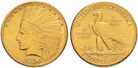 USA
10 Dollars 1914, S-San Francisco. Indian head. 16.71 g. Fr. 167. Kleiner Randfehler / Minor rim nick. Gutes sehr schön / Good very fine.