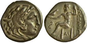 Macedonia - Alexander III - Zeus Drachm 323-317 BC. Lampsakos mint. Obv: head of Herakles right, wearing lionskin headdress. Rev: ALEXANDROY legend, Z...