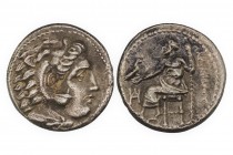 Kingdom of Macedon, Alexander III 'the Great' AR Drachm. Miletos, circa 325-323 BC. Head of Herakles to right, wearing lion skin headdress / Zeus Aëto...