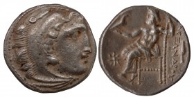 Kingdom of Macedon, Philip III Arrhidaios AR Drachm. In the name and types of Alexander III. 'Kolophon', circa 323-319 BC. Head of Herakles right, wea...
