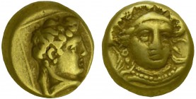 LESBOS. Mytilene. Circa 377-326 BC. + 
Hekte (Electrum, Head of Athena facing slightly to right, wearing triple-crested Attic helmet. Rev. Head of Her...