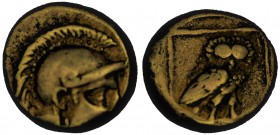 Lesbos, Mytilene EL Hekte. Circa 375-326 BC. Helmeted head of Athena right / Owl standing right, head facing, within linear square frame. Bodenstedt 1...