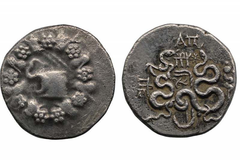 MYSIA. Pergamon. Circa 166-67 BC. Cistophorus (Silver) circa 76. Cista mystica f...