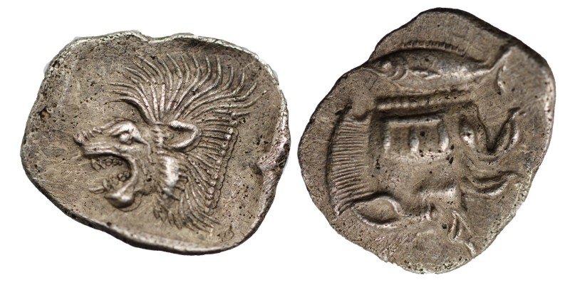 Mysia, Kyzikos AR Obol. Circa 450-400 BC. 
Forepart of boar left, tunny upward t...