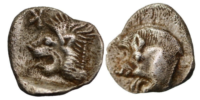 Mysia, Kyzikos AR Obol. Circa 450-400 BC. 
Forepart of boar left, tunny upward t...