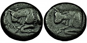 CARIA. Uncertain. 2nd half of the 5th Century BC. Diobol Silver, Forepart of bull to left. Rev. Forepart of bull to left; uncertain letter to left. Ap...