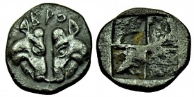 Lesbos, Unattributed early mint, c. 500-450 BC. BI Obol. Confronted boars' heads; BPO above. R/ Four-part incuse square. Cf. HGC 6, 1071.VF. Condition...