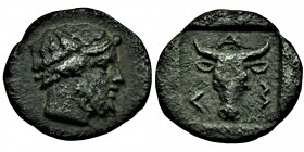 Troas. Lamponeia 500-400 BC. 
Obol AR Bearded head of Dionysos right / Facing bull\'s head within incuse square. SNG Copenhagen 444. Condition Very fi...