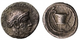 Lesbos. Methymna circa 450-379 BC. Obol AR, Condition: Very Good 0.45 gr. 8 mm.
