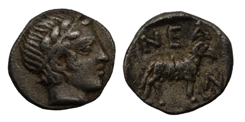 Troas. Neandria circa 400-300 BC. Obol AR Laureate head of Apollo to right / NEA...