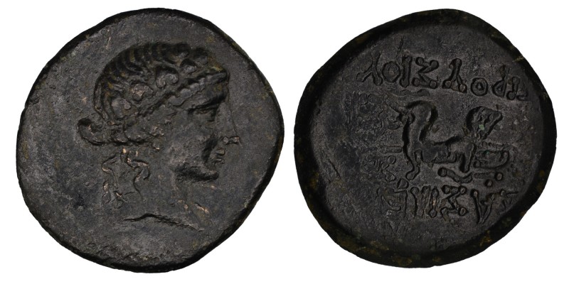 KINGS OF BITHYNIA. Prusias II Cynegos (182-149). Ae.
Obv: Draped bust of Dionyso...