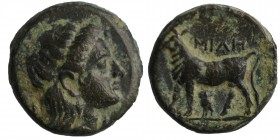Mysia. Gambrion circa 400-300 BC.
Bronze Æ, Laureate head of Apollo right / Bull butting left. Condition: Very Good 1.5 gr. 11.5 mm.