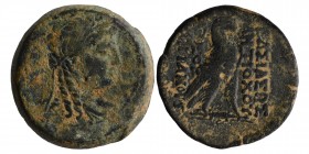SELEUKID KINGDOM. Antiochos IV Epiphanes (175-164 BC). AE. Antioch on the Orontes. "Egyptianizing" series. Obv: Head of Isis right, wearing tainia. Re...