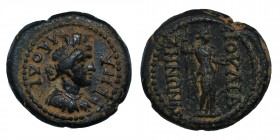 Phrygia. Laodikeia ad Lycum. Pseudo-autonomous issue AD 54-68. Bronze Æ, ΛAOΔIKΗA, turreted bust of Tyche right / IOYΛIA ZHNΩNI[Σ], Aphrodite standing...