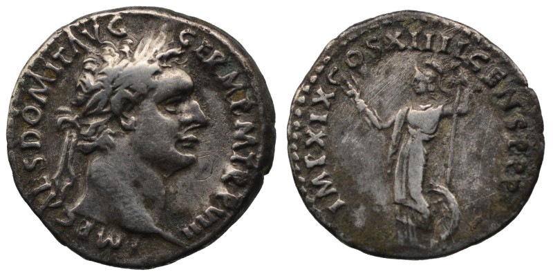 Domitian AR Denarius. Rome, AD 90. 
IMP CAES DOMIT AVG GERM P M TR P VIIII, laur...