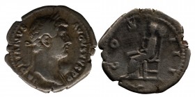 HADRIAN (117-138). Denarius. Rome. 
Obv: HADRIANVS AVGVSTVS PP. Laureate head right, slight drapery.
Rev: COS III. Pudicitia, veiled, seated left. RIC...