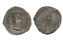 Julia Domna; Rome, 214 AD, 
Denarius,BM-29, C-230, RIC-390. Obv: IVLIA PIA - FELIX AVG Budt draped r. Rx: VESTA Vesta seated l. holding ladle and scep...