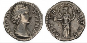 Faustina Maior (138-141). Denarius Roma, posthumously, AD 141-161 Av .: DIVA FAV-STINA, bust with pearl hair bands and drapery right Rev .: AETER-NITA...