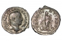 Severus Alexander, 222-235. Denarius (Silver) Rome, 232. IMP ALEXANDER PIVS AVG Laureate head of Severus Alexander to right, with slight drapery on hi...