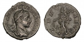 Severus Alexander. AD 222-235. AR Denarius, Rome mint. 6th emission, AD 226. Laureate and draped bust right / Annona standing left, holding cornucopia...