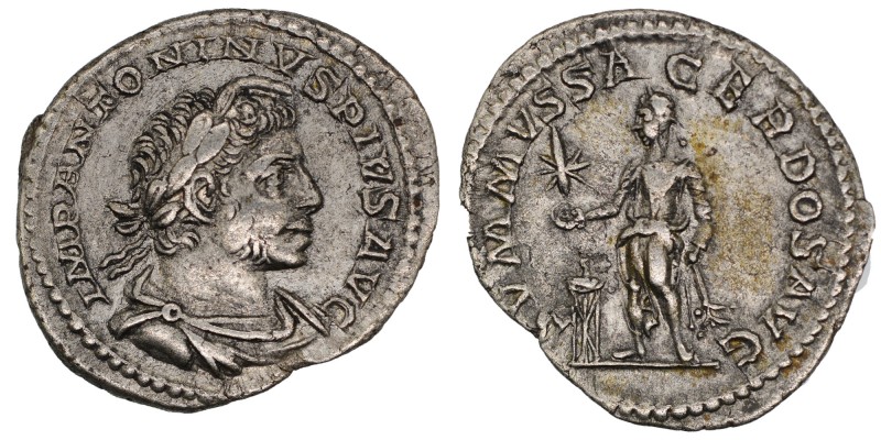 Elagabal 218-222 Denarius, Rome. 
Av: IMP ANTONINVS PIVS AVG, draped bust with l...