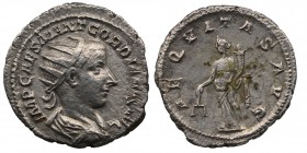 Gordian III AR Antoninianus. Antioch, AD 238-244. IMP CAES M ANT GORDIAN AVG, radiate, draped and cuirassed bust right / AEQVITAS AVG, Aequitas standi...