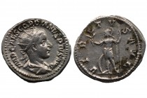 Gordian III AR Antoninianus. Rome, AD 240. IMP CAES GORDIANVS PIVS AVG, radiate, draped and cuirassed bust right / VIRTVS AVG, Virtus standing facing ...