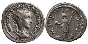 Gordianus III. Pius 238-244
Antoninian IMP CAES M ANT GORDIANVS AVG / PM TRP II COS PP, Condition: Very Good 4.4 gr. 23 mm.