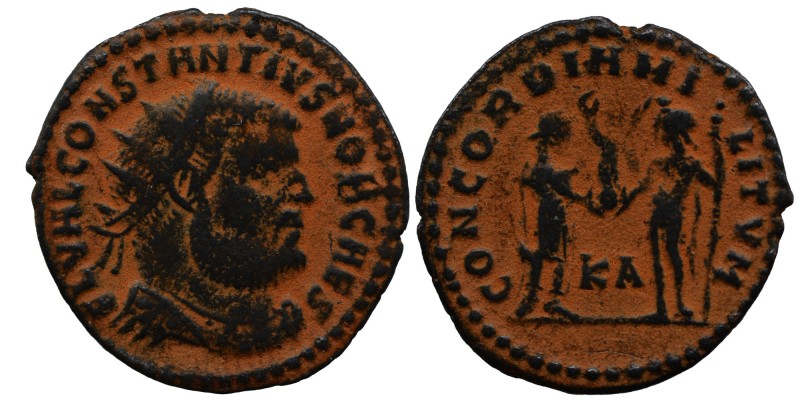 Constantius I, as Caesar Æ Nummus. Cyzicus, AD 295-299. FL VAL CONSTANTINVS NOB ...