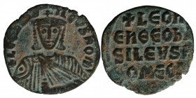 Ancient World Byzantine AE Follis Constantinople Leo VI 886 - 1112 A.D. Facing bust of Leo VI r. Rev. + LEAh / Eh QEO bA/SILVES ROME in 4 lines. Sear ...