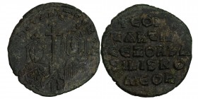 CONSTANTINE VII, PORPHYROGENITUS with ZOE (913-959). Follis. Constantinople. Obv: + COҺSTAҺT CЄ ZOH Ь. 
Crowned facing busts of Constantine and Zoe, h...