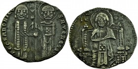 Italy, Venice, Francesco Dandolo AR Grosso, Doge LII
Obverse: FRA DNDVLO DVX S M VENETI, Doge and S. Marco standing facing, holding banner between the...