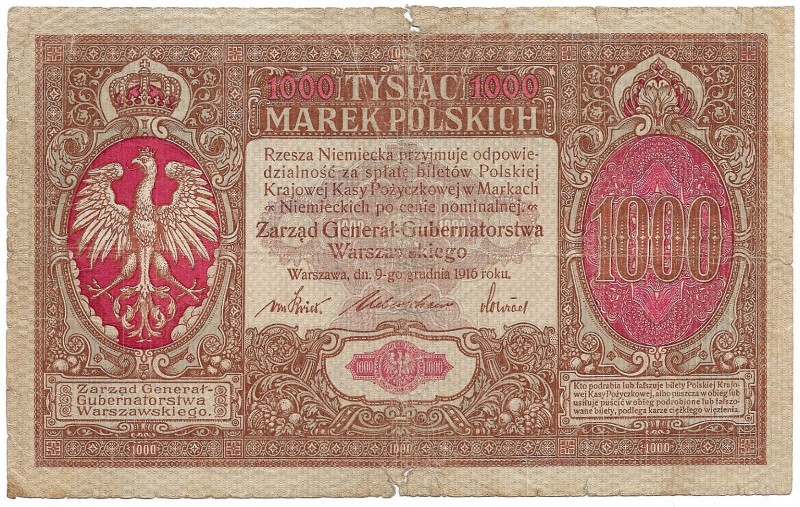 Polish marks 1916-1923
II RP, 1000 marek polskich 1916 Generał 
 II RP, 1000 m...