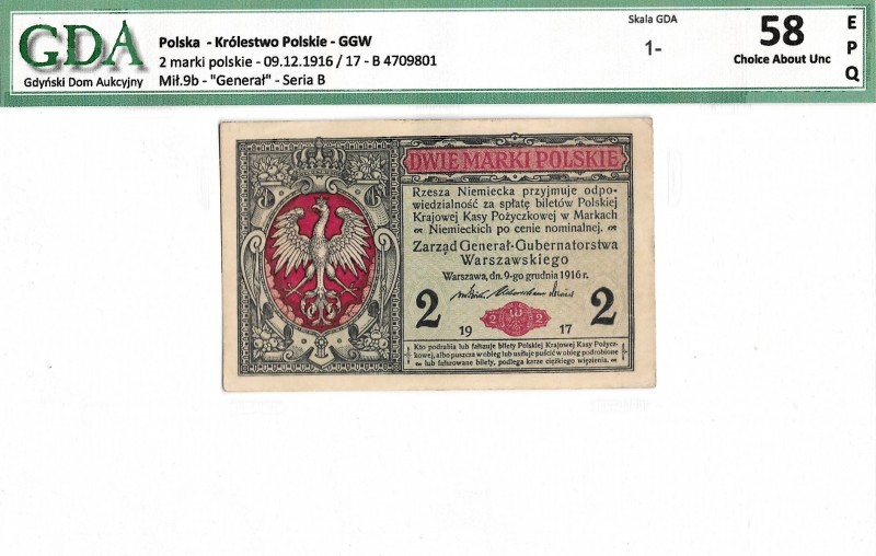 Polish marks 1916-1923
2 marki polskie 1916 B generał - GDA 58EPQ 
 2 marki po...