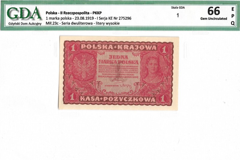 Polish marks 1916-1923
II Rzeczpospolita, 1 marka polska 1919 I Serja KE - GDA ...