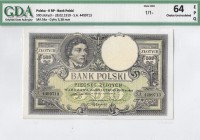 Zloty 1919-1938
II RP, 500 złotych 1919 SA - GDA 64EPQ 
 II RP, 500 złotych 1919 SA - GDA 64EPQ Banknot w emisyjnym stanie zachowania doceniony wyso...