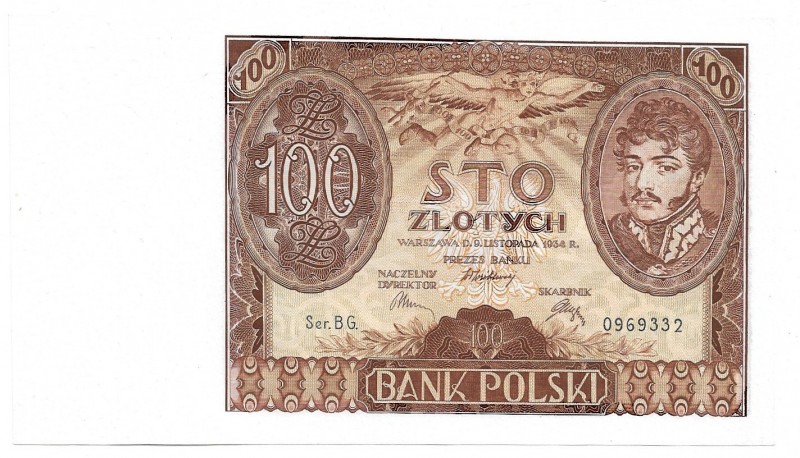 Zloty 1919-1938
II RP, 100 złotych 1934 
 II RP, 100 złotych 1934 Emisyjny egz...