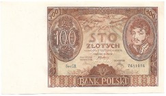 Zloty 1919-1938
II RP, 100 złotych 1934 CB 
 II RP, 100 złotych 1934 CB Złamany górny róg, naturalne zafalowania będące cechą druku na mokro.
Refer...