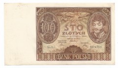 Zloty 1919-1938
II RP, 100 złotych 1934 
 II RP, 100 złotych 1934 Banknot po konserwacji. 
Grade: XF-/XF