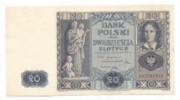 Zloty 1919-1938
II RP, 20 złotych 1936 
 II RP, 20 złotych 1936 Mocne nadgięcie, jednak bez ingerencji w strukturę papieru.

Grade: XF/XF+