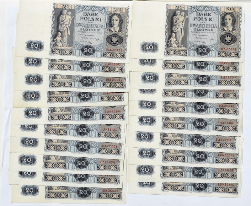 Zloty 1919-1938
zestaw 20 sztuk x 20 złotych 1936 kolejne numery 
 zestaw 20 s...