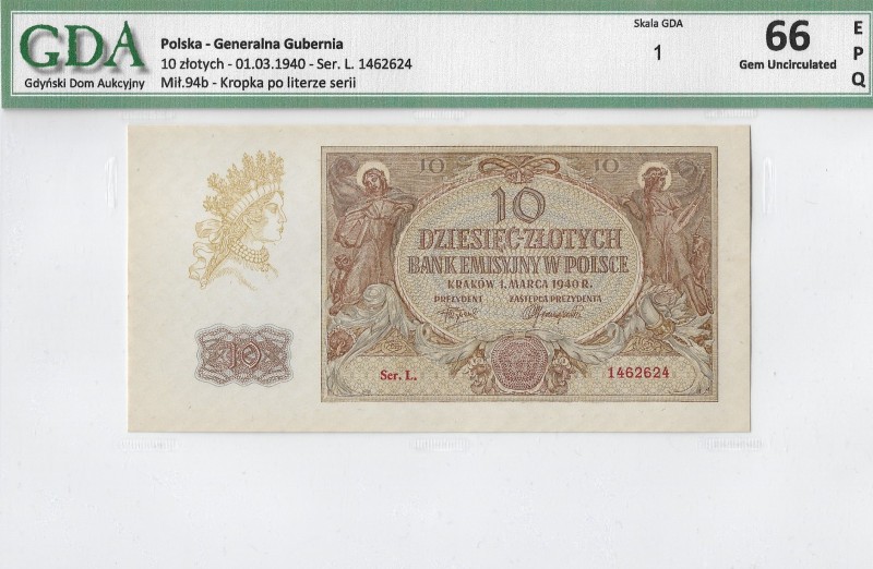 WW II 1939-1945
GG, 10 złotych 1940 L - GDA 66EPQ 
 GG, 10 złotych 1940 L - GD...