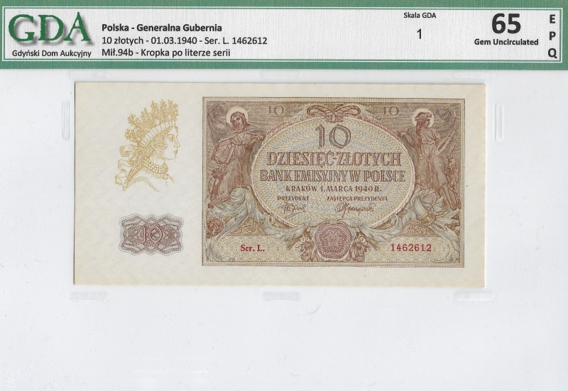 WW II 1939-1945
GG, 10 złotych 1940 L - GDA 65EPQ 
 GG, 10 złotych 1940 L - GD...
