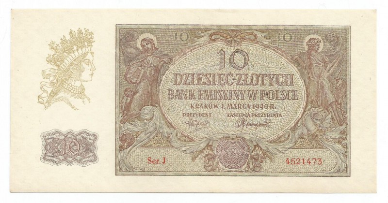 WW II 1939-1945
GG, 10 złotych 1940 
 GG, 10 złotych 1940 Emisyjny egzemplarz....