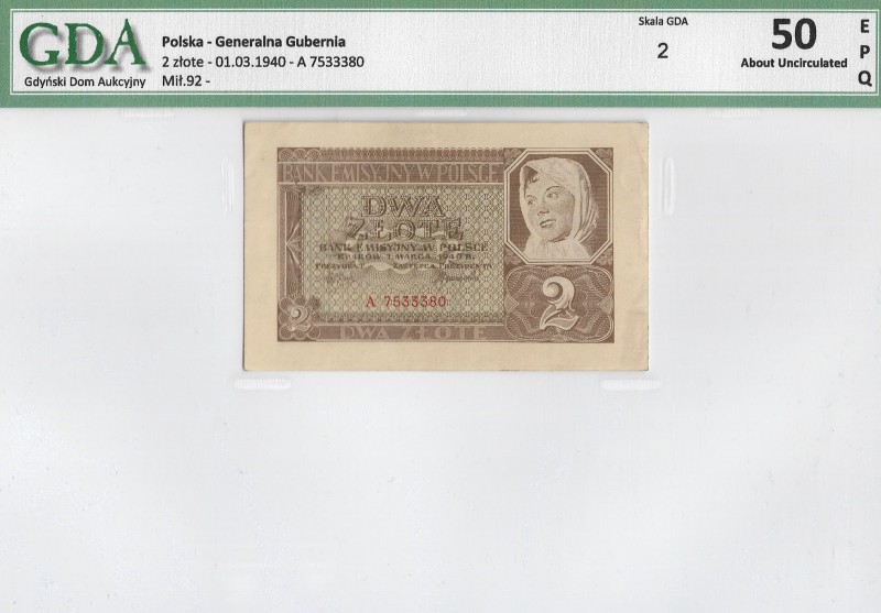 WW II 1939-1945
GG, 2 złote 1940 A - GDA 50EPQ 
 GG, 2 złote 1940 A - GDA 50EP...